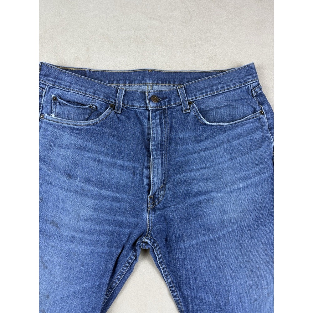Levis 505 Mens Jeans 36x33 Straight Leg Medium Wash Distressed Workwear Pants - Picture 4 of 10